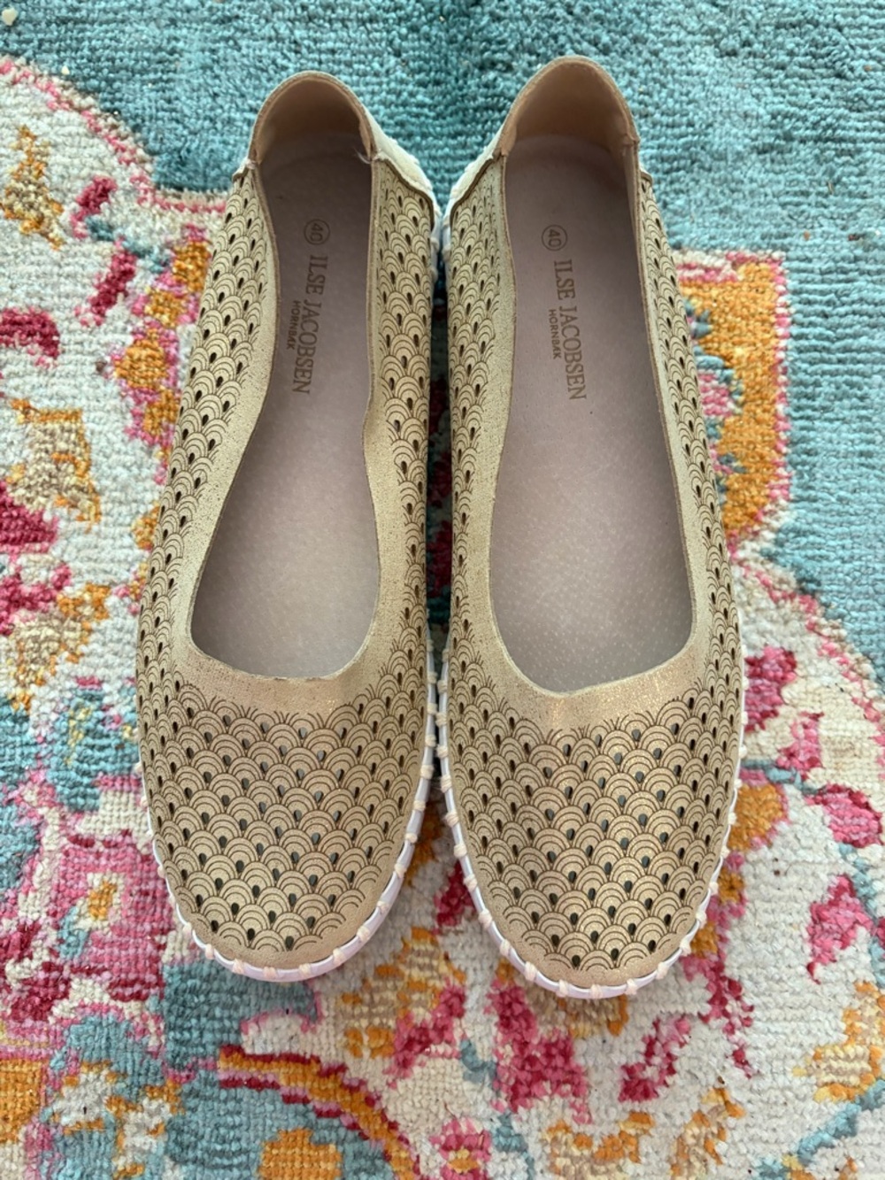 Ilse Jacobsen Beige Laser-Cut Ballet Flats